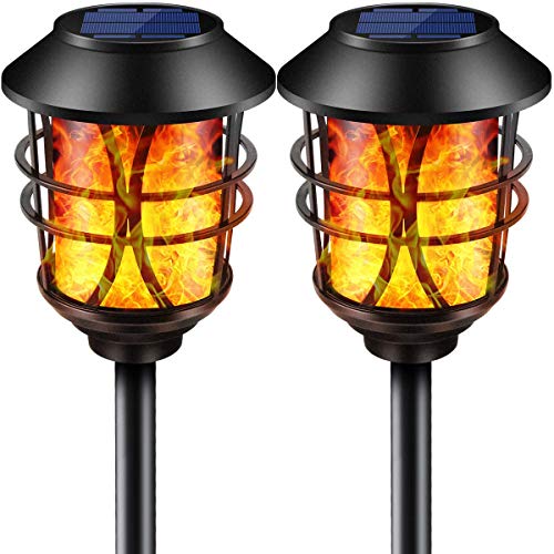 LETMY Solar Lights Outdoor Metal Flickering Flame Solar Garden Lights Waterproof Heavy Duty Solar Torch Lights Dusk to Dawn Auto On/Off for Garden Patio Yard, 2 Pack