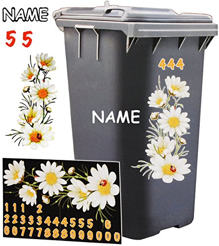 Aufkleber für Mülltonne – “ Motiv-Mix “ – circa 40 tlg. Set – incl. Zahlen – Mülltonnenaufkleber / Mülltonnensticker – Sticker _ wetterfest & wasserfest – Mülltonnen / Mülleimer – lustige Tiere – Ente / Küken – Entchen – Blumen – Blüten Schmetterlinge - 6