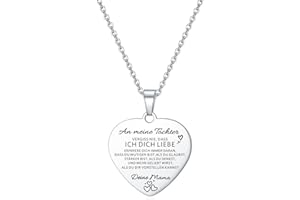 HAYOUWAY Kette Herz Halskette mit Gravur Inspirierende Deutsche Buchstaben für Meine Tochter Enkelin Damen Mädchen,Herz Anhänger Geschenke an Unsere Tochter/Enkelin von Mama und Papa/Oma und Opa