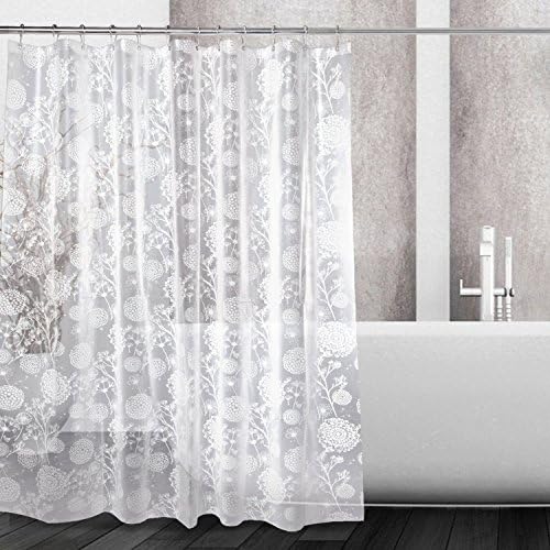 Mooxury Waterproof Shower Curtain Liner, White Flower EVA Shower Curtains with Hooks for Bathroom, Mildew Resistant, Antibacterial, Non Toxic, No Odor, 72x72 Inch