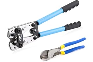 YMYP Battery Cable Lug Crimping Tool for 6-50mm² (AWG 10-1) Copper Wire Lugs with Cutter, Heavy Duty Crimper for Copper Ring Ends