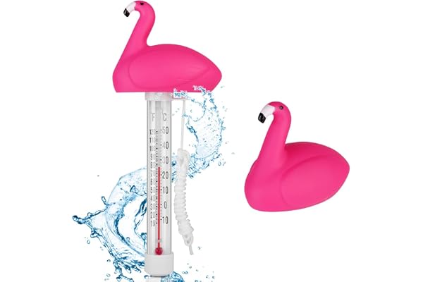 OFFCUP Thermometre Piscine, Thermomètre Flottant Pool Thermomètres, Thermomètres de Piscine avec Ficelle Flottant pour Piscines Spas Aquariums Bassins à Poissons (flamant)