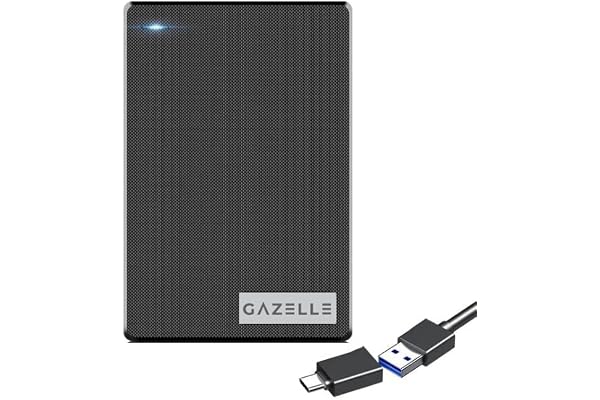 GAZELLE High-Speed 500GB Ultra Slim Portable External Hard Drive - 2-in-1 Type C & USB 3.0, Compatible with PC, Mac, Laptop, PS4, Xbox, iPad, Tablet, Mobile (Black) - 1 Year Warranty