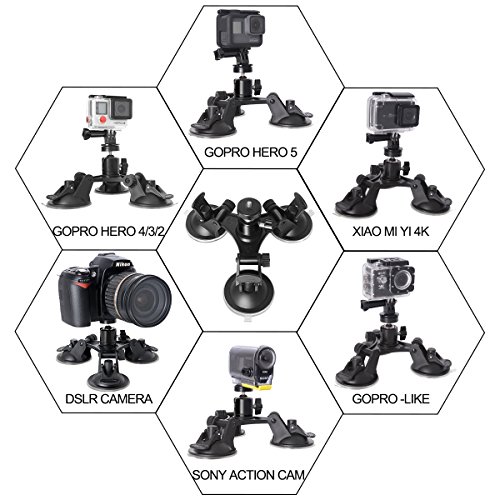 Fantaseal Triple Ventouse Voiture  Ventouse Fixation DSLR Ventouse    Support avec Gopro Adapteur T  te Rotule Rotatif de Triple  Car Suction Mount pour GoPro Hero 5 4  3  3  Session etc