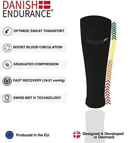 Waden-Kompressionsstrümpfe ohne Fuß von DANISH ENDURANCE® // Abgestufte Kompressionsstulpen für Männer & Frauen // Steigerung der Leistung, Schnelle Erholung, Bessere Blutzirkulation // Für alle Sportarten, Flugreisen, Krankenschwestern, Medizinische Zwecke // 1 Paar - 6