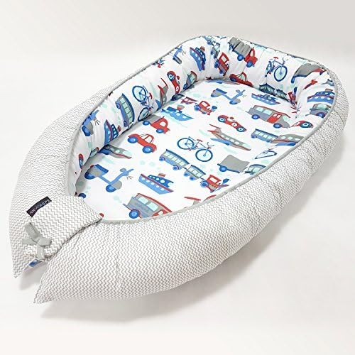 baby-joy Baby Nest Surround Cocoon Baby Travel Cot Baby Pod Zig Zag Line 100% Cotton - 08 Vehicle