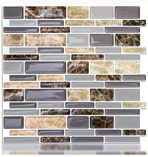 STICKGOO Panel de azulejos antisalpicaduras y antimoho de gama alta, lámina autoadhesiva de azulejos para cocina y baño, solo hay que pelar y pegar, extraíble, 27,94 x 23,37 cm (6 láminas)