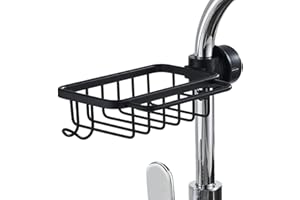 Melairy Estante De Almacenamiento de Grifo Cocina y baño Organizador Cocina Fregadero Soporte de Esponja para Fregadero de Cocina Multifuncional Estante para Fregadero de Cocina Negro