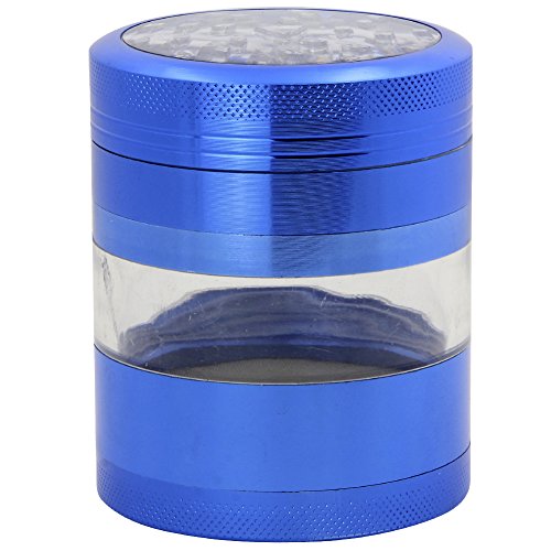 DCOU großen Guten Qualität CNC Aluminium Gewürze Tabak Schleifer Pollen Grinder Crusher Transparente Mühle Ø63mm 4-teilig mit pollen fänger (Blau)