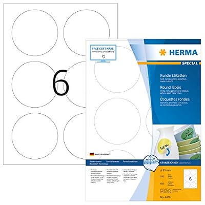 Herma 4478 Étiquettes movables/amovibles diamètre 85 A4 600 pièces Blanc