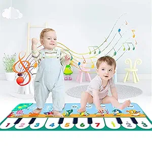 PATPAT Musical Mat for Kids, 8 Sounds Music Piano Keyboard Dance Floor Mat Carpet Animal Blanket Touch Mat Musical Toys Early Education Toys for Baby Girls Boys 1-3 Years Old(43.3x14.2in)