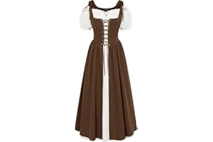 SCARLET DARKNESS Women 2Pcs Renaissance Maxi Dresses Off Shoulder Short Sleeve Lace-up Irish Costume with Over Dress