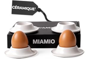 MIAMIO – Set de 4 Coquetiers en Céramique, Coquetiers en Grès avec Plateau pour Coquilles, pour Petit-déjeuner de Qualité Restaurant – Lavables au Lave-vaisselle (Blanc)