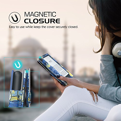 MoKo Hülle für Kindle 8 Generation – Vertikal Flip Kunstleder Ständer Schutzhülle Smart Cover mit Auto Sleep / Wake für Neue Amazon Kindle (8. Generation – 2016 Modell) 6 Zoll eReader, Sterne Nacht - 4