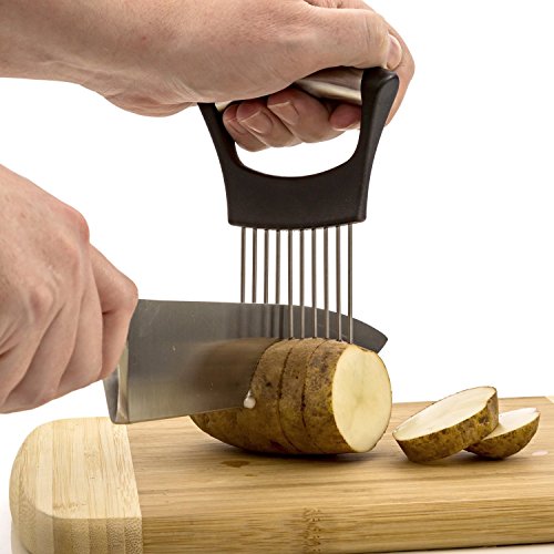 Premium Onion Holder For Slicing / Vegetable Potato Cutter Slicer / FULL GRIP HANDLE / Odor Eliminator / Stainless Steel Cutting Kitchen Gadget / Onion Peeler (Onion Holder For Slicing) - 2