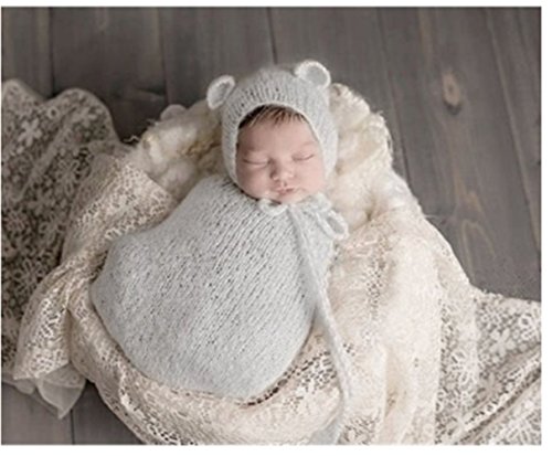 Binlunnu Newborn Baby Photography Props Boy Girl Crochet Costume Outfits Sleeping Bag (Grey)