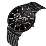 ALPS Herrenuhren Wasserdicht Dünne Datumskalender Analog Quarz Uhren mit Edelstahl Mesh Armband 006