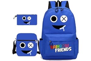 Jiumaocleu Rainbow Friends Ensemble sac à dos 3 pièces avec sac à dos, sac à bandoulière et trousse à crayons pour étudiants, adolescents et enfants, bleu, M