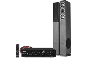 Fenton SHFT52B Floor Standing HiFi Tower Speaker System with Audizio AD220B Amplifier, Bluetooth Wireless Home Stereo System, Powerful 500W Speakers, Subwoofer & Optical Input, Black