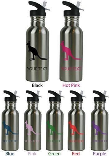 Personalized Custom Kangaroo Stainless Steel Sublimation Water Bottle with Straw Top 20 Ounce 600ML Sport Water Bottle Customizable Holiday Gift or Birthday Present! Contact Seller for Custom Text and Color Request or Leave a Gift Message at Checkout! by Engraved Cases