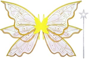 Goenb Alas de hada, alas de mariposa, alas de hada para adultos, mujeres, niños, niñas, alas de mariposa para adultos, para Halloween, cumpleaños, Navidad, cosplay, fiesta temática (dorado)