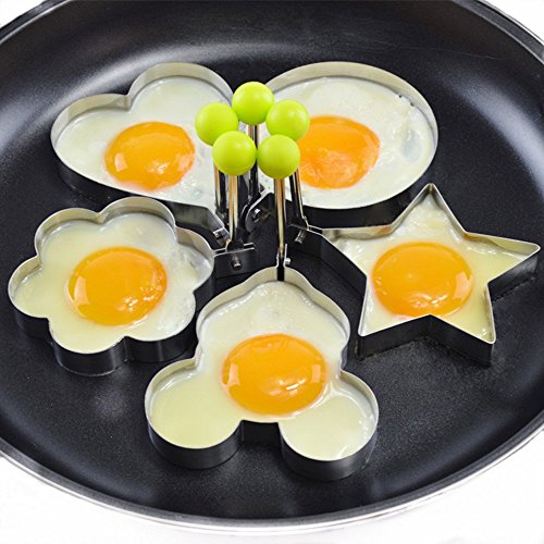Ei Schimmelpilze, Intsun 5er Edelstahl Spiegeleierform, Ei braten Schimmel, Love Heart, Runde , Pentagram Sterne , Plum Blumen förmigen Pfannkuchen, Pancake Mold, Kitchen Tool, Pancake Ringe mit Ölpinsel - 8