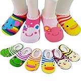 6 Pairs Anti-slip Baby Socks, SUMERSHA Girls 6-24 Month Cartoon Baby Toddler Anti Slip Skid Low Cut Boat Socks + Gift Bangle With bags No Show Newborn Socks