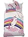 Produktbild EINHORN Mädchen Bettwäsche · RAINBOWS LOVER DANCE · Wende Motiv · rosa, weiß, bunt - Kissenbezug 80x80 + Bettbezug 135x200 cm - 100% Baumwolle