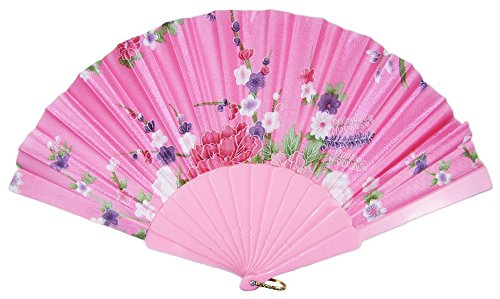 Preisvergleich Produktbild Romantischer Fächer mit Blumendruck - Schöner Handfächer für Karneval, Mottoparty und Maskenball - Rosa