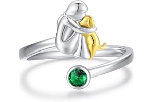 CHENGHONG Anillo con perro de plata 925 ajustable anillos perros niñas joyas regalo para amantes de los perros mujer, Plata de ley, Zirconia cúbica