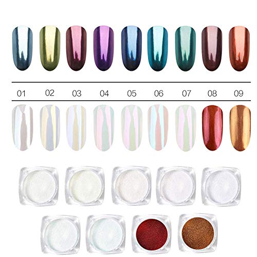 9 Box/Lot Coque effet nacré Poudre Nail Art Accessoires Shining Miroir magique Poudre DIY Décorations de chrome Diamant à ongles Poudre de paillettes
