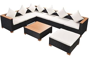 vidaXL Gartensofa 8-TLG. Poly Rattan Schwarz Sitzgruppe Lounge Gartenset Sofa