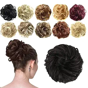 FESHFEN Scrunchy Scrunchie Hair Bun Updo Hair Ribbon Ponytail Extensions Hair Extensions Wavy Curly Messy Extensions Donut Hair Chignons Hair Piece Wig-J2# Darkest Brown