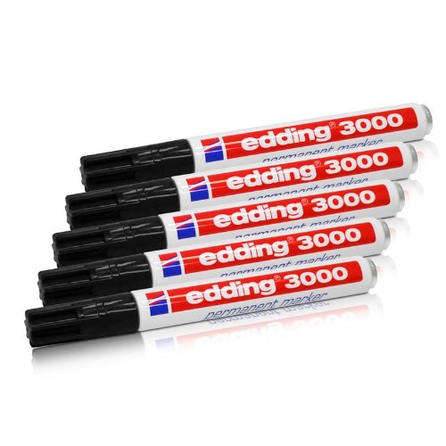 Permanentmarker edding 3000, schwarz, 1,5 - 3 mm, nachfüllbar, 5er-Pack