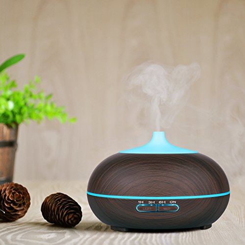 Aroma Diffuser, YIPIN 300ml LED Luftbefeuchter Ultraschall Aroma Diffusor ätherisches Öl Diffuser fürs Auto, Wohnzimmer, Schlafzimmer, Büro und Yoga, Spa (Dunkles Holz) - 7