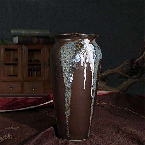 NOHOPE Retro Ceramic Brown Vases Emulation Flower Container Home Decor Coarse Pottery Flower Pot Ornaments,B/14*31cm
