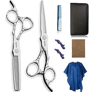 Mancola Professional Home Hair Cutting Kit 6 Inch Hair Thinning Scissors Cutting Teeth Shears Barber Hairdressing Texturizing Salon Razor Edge Scissor Japanese Stainless Steel ?MAN-60440CAR?