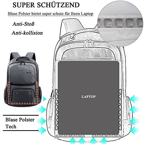 Laptop Rucksack 17,3 Zoll, DTBG Nylon geräumig Anti-Träne Daypack Reiserucksack Business Rucksäke College Studenten Schultertasche Schultasche passt 17 – 17,3 Zoll Laptops Notebook Computers,Grau - 4