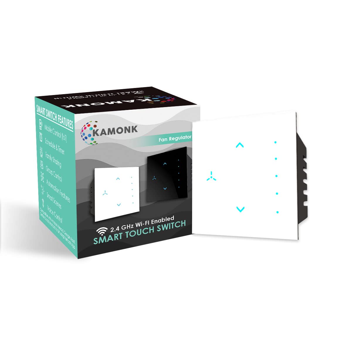 KAMONK Smart Touch Switch Fan Regulator, Wi-Fi Enabled, No Additional Hubs, No Automation Related Wiring, Compatible With Amazon Alexa And Google Assistant, Add Shortcuts To Siri & Kamonk App (White)