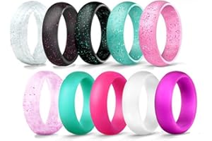 GALANI 10 Packs Silicone Wedding Rings for Women Glitter Rubber Stacking Ring Set, Zircon Inlay Silicone Stacking Ring Set for Love Friendship Souvenirs Fitness Outdoor Sports Gifts Size J 1/2 - T 1/2