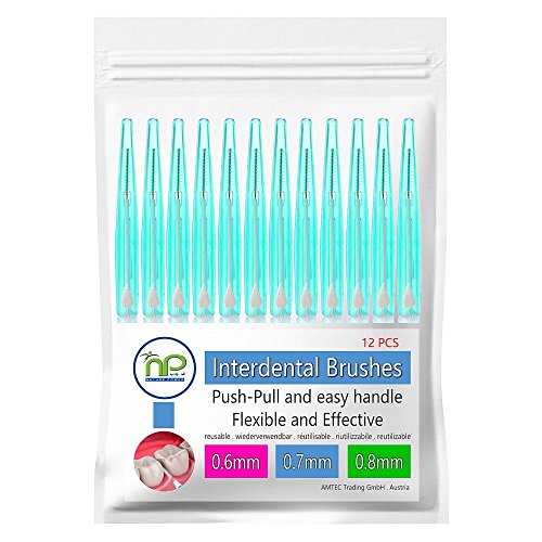 NP-Vital 12x cepillos interdentales 0.6/0.7/0.8 mm o en la mezcla - cepillado higiénico push-pull technology tooth space (0.8 mm verde)