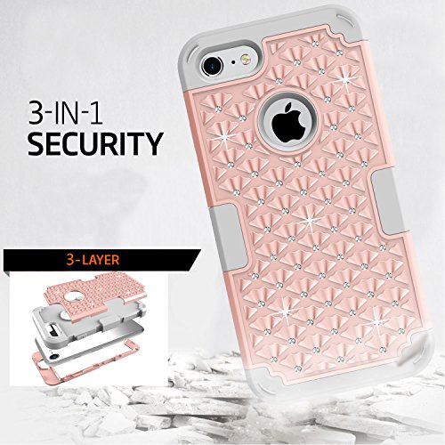 iPhone 7 and iPhone 7 Plus Case  Yaxiny Diamonds Hybrid Heavy Duty Shockproof Full-Body Protective Case with Dual Layer  Hard PC  Soft Silicone  Impact Protection for Apple iPhone 7 and iPhone 7 Plus  iPhone7 4 7  Rose Gold Gray 