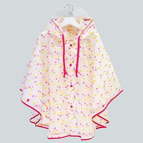 Boys Girls Rain Poncho Hooded Kids Waterproof Raincoat Breathable Cute Wave Point with Transparent PVC Hat Brim Free Movement 4-10 Years