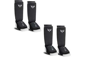 MYTRA FUSION Junior Protecteur Tibia-Cou-de-Pied Extensible Protege Tibia Boxe léger et rembourré entraînement protège Tibia Muay Thai, Arts Martiaux et Protege Tibia MMA Enfant