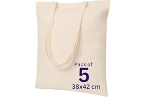 MINIMARG 100% Cotton Canvas Bags for Grocery, Plain Tote Bags to Decorate, eco-friendly Canvas Reusable blank Tote Bags made with Premium Quality Fabric - Size 38x42cm+65cm long Handle