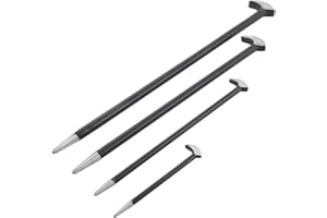 Dunnet Tools 4pc Heel And Toe Pry Bar Set Heavy Duty Drop Forged Steel Podger Set For Automotive 150, 300, 400, 500mm Crowbar Alignment Prying Tool Rolling Head Podger Bar Mechanics Tools