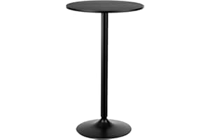 COSTWAY Round Bar Table, Counter Bistro Pub Tables with Fixed Tabletop and Stable Base, Circular Cocktail Dining Table for Home, Office and Kitchen, Holds up to 150kg (1, Black, 101cm H)