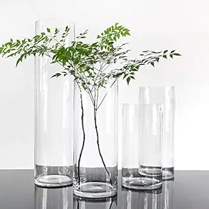Rishabh Home Decoration Glass Clear Cylinder Vase Floral Cylinder Glass Vase for Weddings, Events, Decorating, Arrangements, Flowers, Office, or Home (Set of 3)