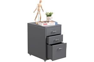 HollyHOME Classificatore mobile con 3 cassetti Cartella portadocumenti scorrevole sotto la scrivania Armadietto portaoggetti in metallo con ruote per casa e ufficio Grigio