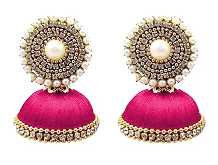 thread trends Plastic Pink Silk Thread Earring Jhumka for Women